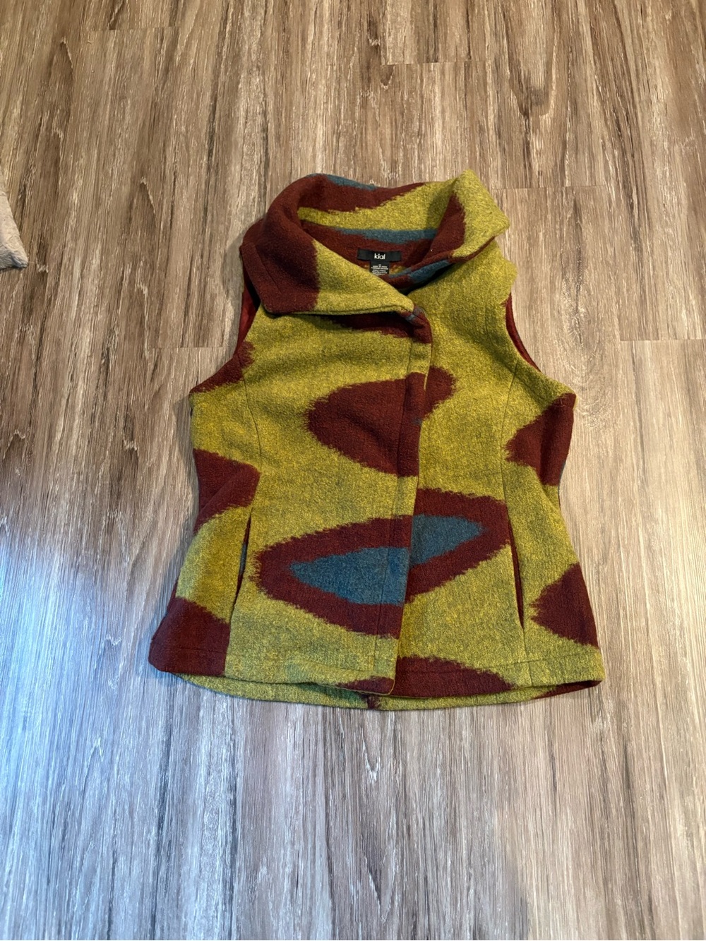 Kial Blend Patterned Sleeveless Vest - Olive, Rust & Teal